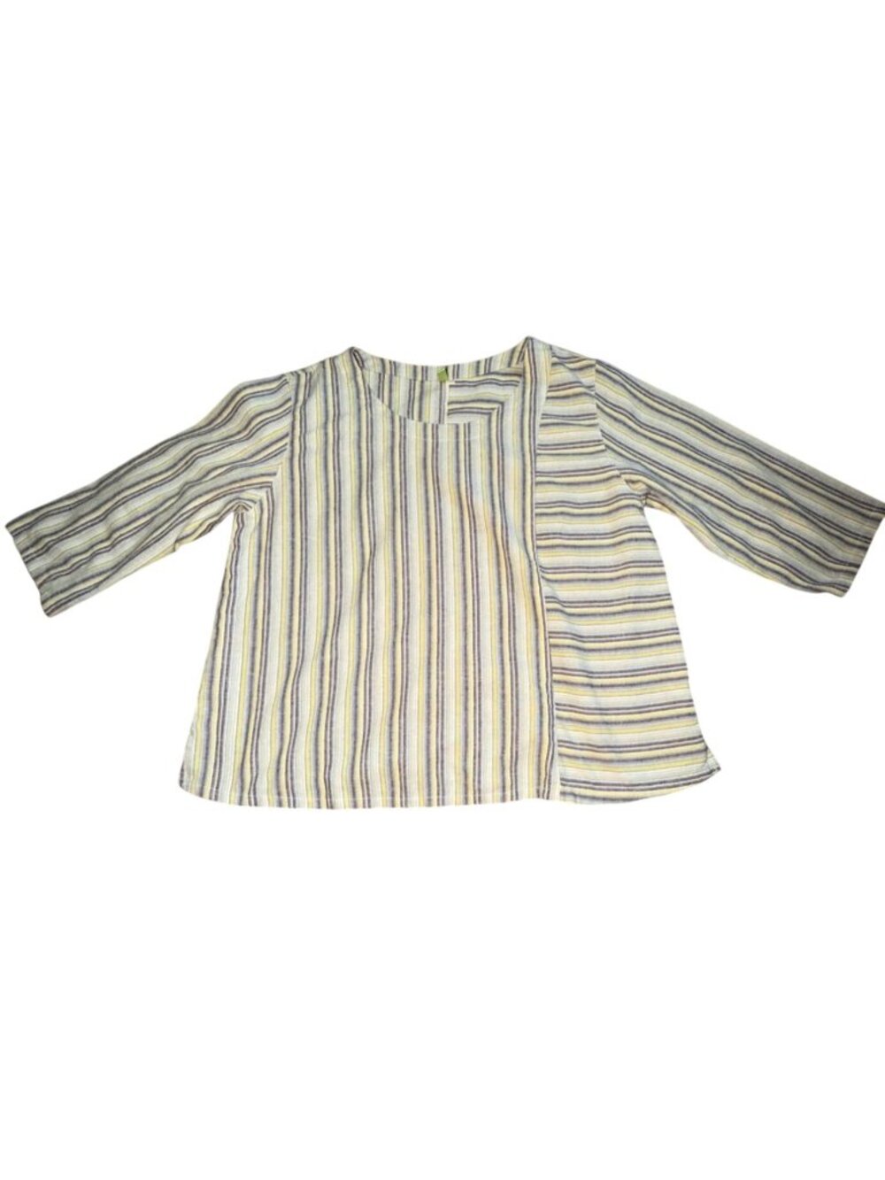 Citron Bleu Relaxed Fit Striped Blouse-Yellow/Tan-L-GUC